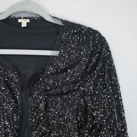 J Crew Sweater Womens Small Black Sequin Open Front 3/4 Sleeve Formal Cardigan - Picture 2 of 13